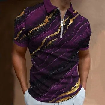 Рубашка-поло для мужчин, Новые высококачественные полосатые повседневные рубашки-поло с коротким рукавом, Повседневная дышащая футболка с отложным воротником на молнии